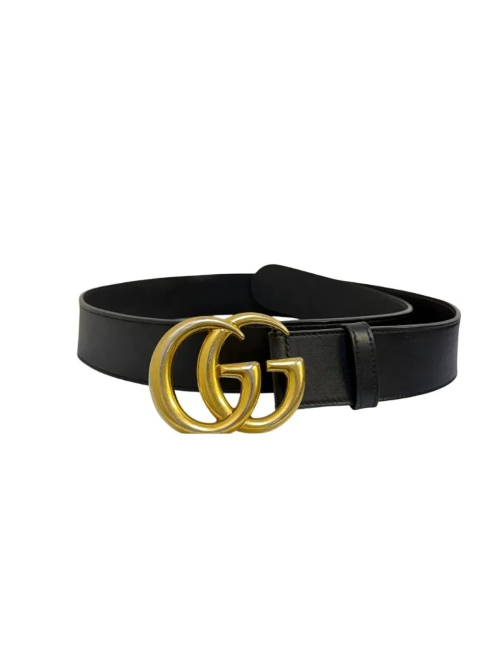 Gucci Leather Belt With Gold GG Buckle Black Made In Italy
